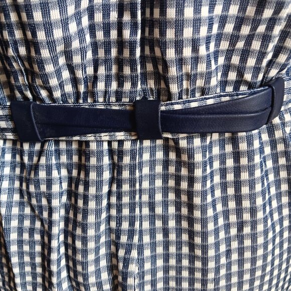 Vintage Gingham Dress Blue & White Short-Sleeve Belted Waist Back Zipper 1960's - Picture 7 of 7